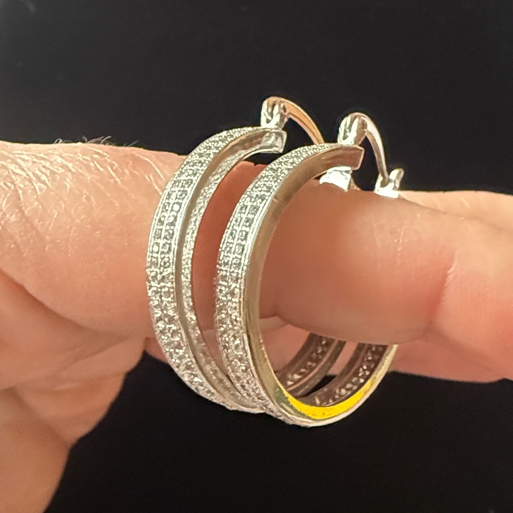 Pave Silver Hoop Earrings